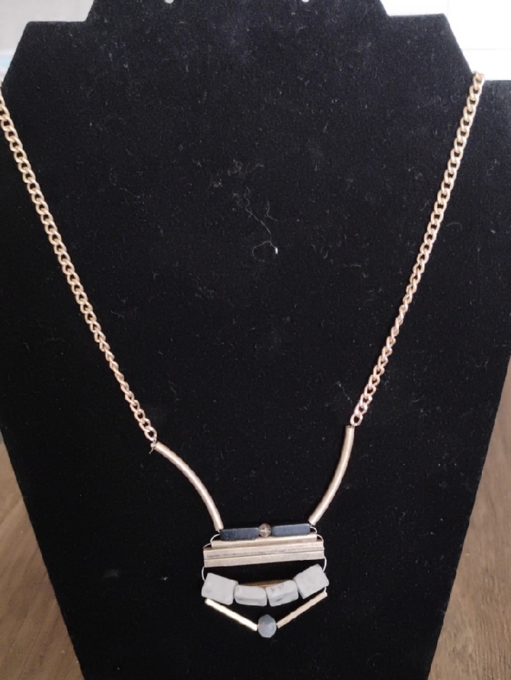 Gold-Tone Geometric Stone Accent Necklace - Gold and Gray
